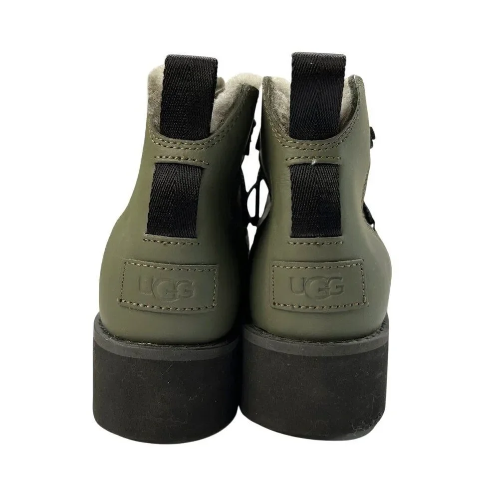 Ugg Rising Toggle Platform Ankle Boots Olive Green Size 7